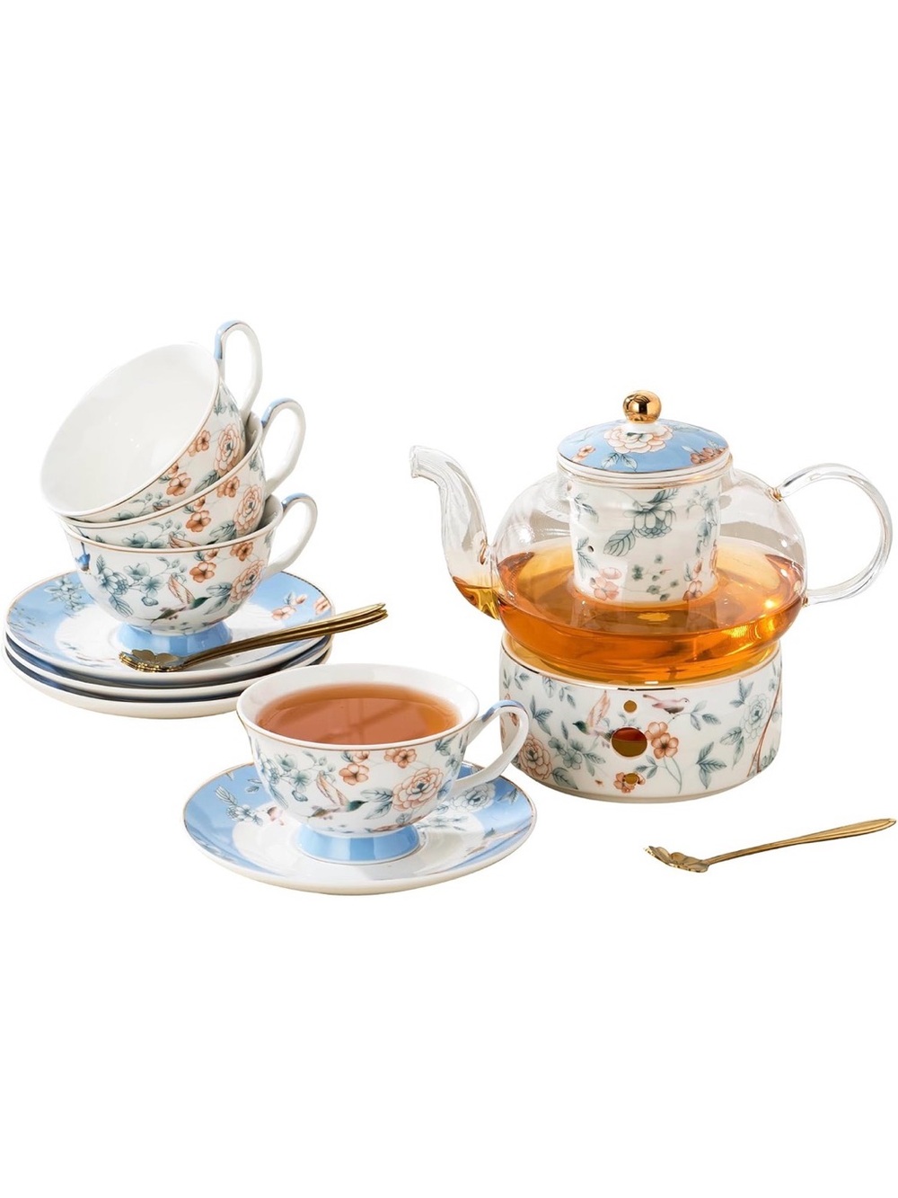 Porcelain Tea Set, Blue Floral Series